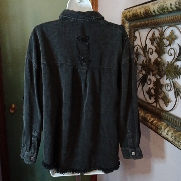 Coolest Blakeley Black Deconstructed Jean jacket Sz S/M - Picture 5 of 9